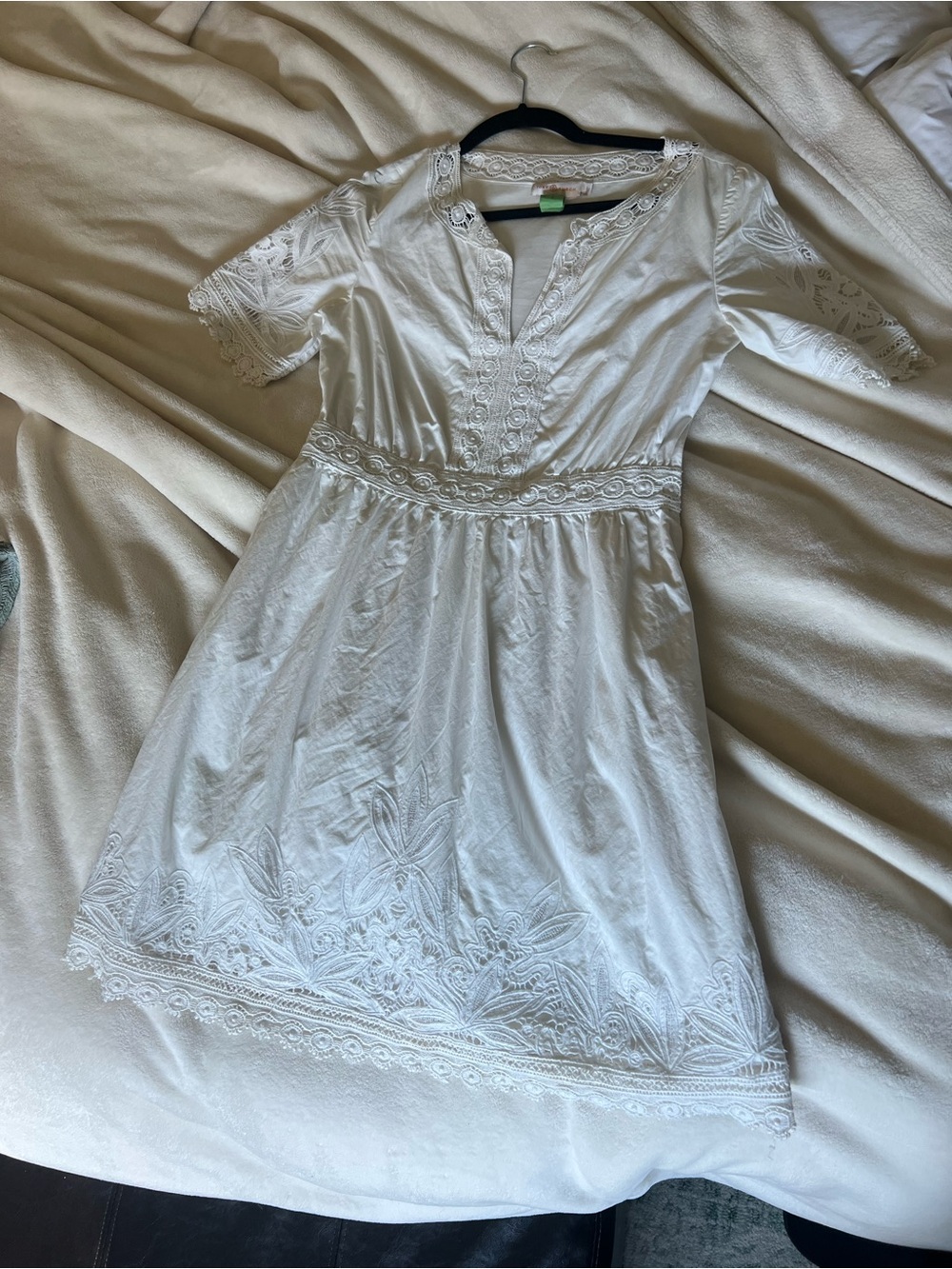 Tory Burch White Embroidered V-Neck Dress
